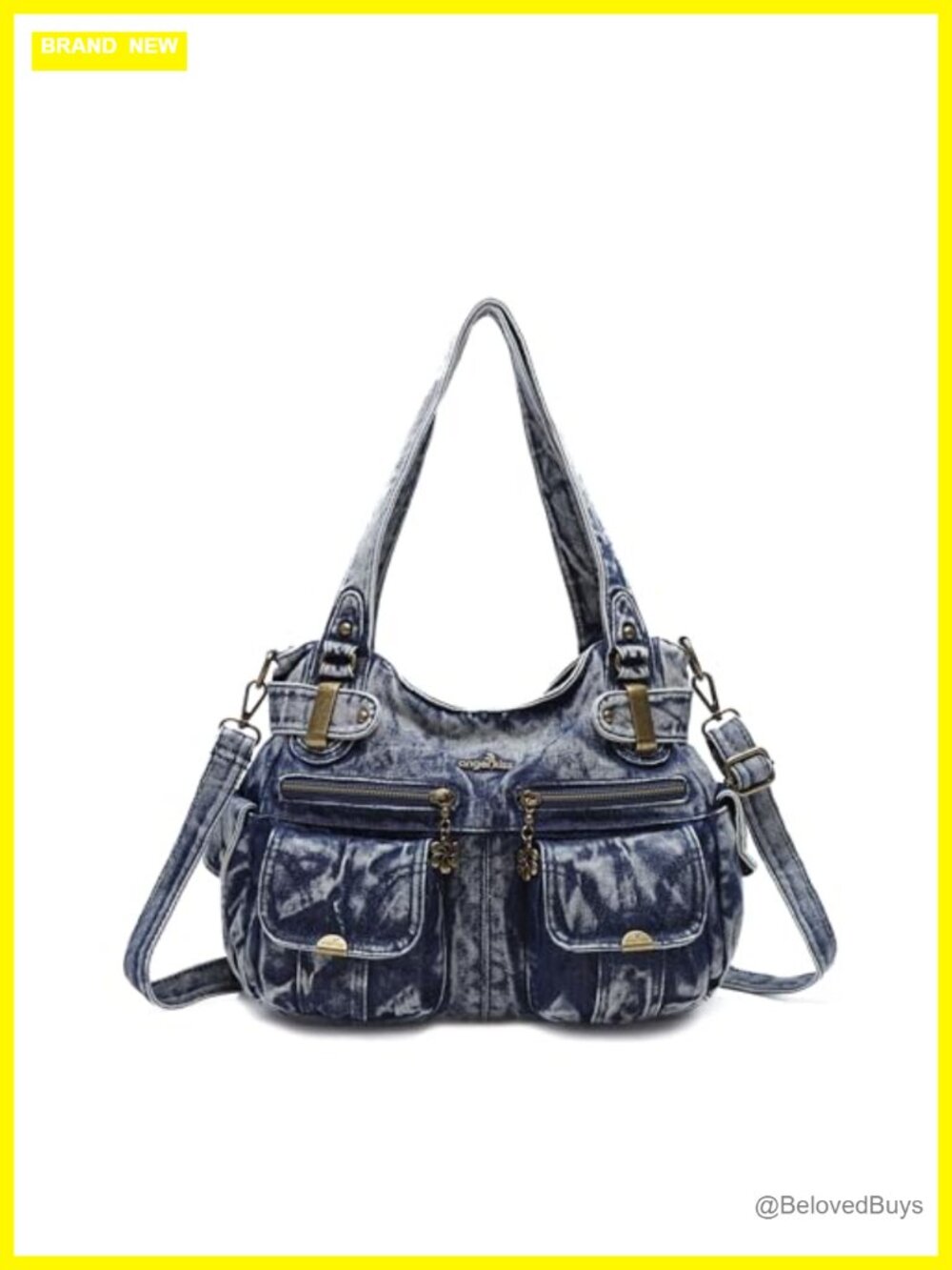 Washed PU Leather Double Zipper Multi Pocket Hobo Crossbody Bag